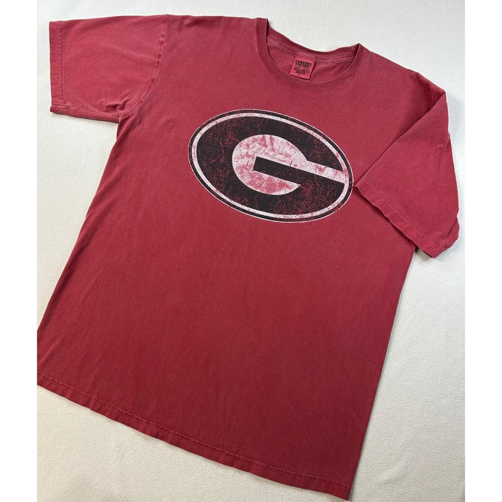 GEORGIA BULLDOGS Short sleeve T-Shirt Mens Large Red Distressed Logo UGA Tee